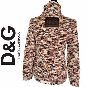Vintage D&G Dolce & Gabanna Turtleneck Sweater Chunky Wool Marled Leather Logo